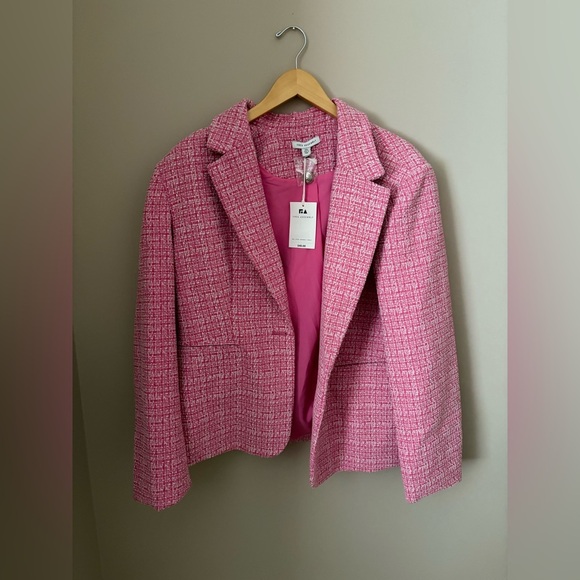Free Assembly Women's Pink Tweed Blazer 2XL Mid-Length Business Jacket - Picture 7 of 9